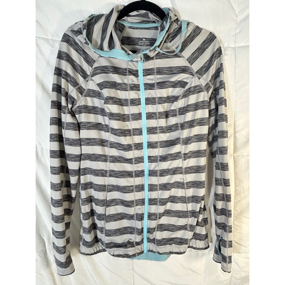 Luhta Women's Gray Striped Zip Up Hoodie Athletic‎ Jacket Size Medium